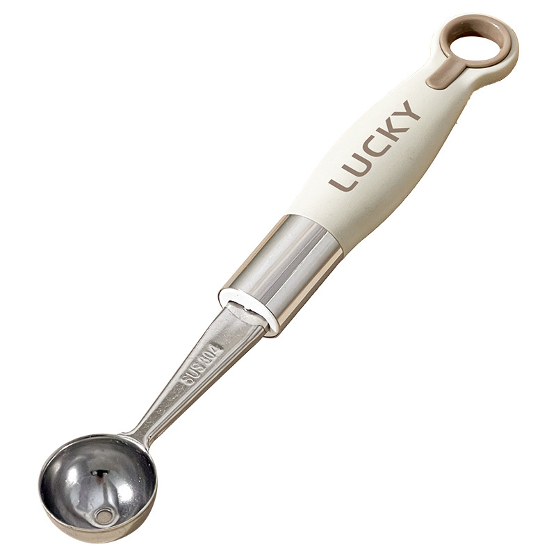 Lingură din oțel inoxidabil 304 cu bilă pentru fructe – instrument multifuncțional de servire a fructelor, extractor de pulpă, cuțit de sculptură creativ, tăietor de pepene și lingură de înghețată
