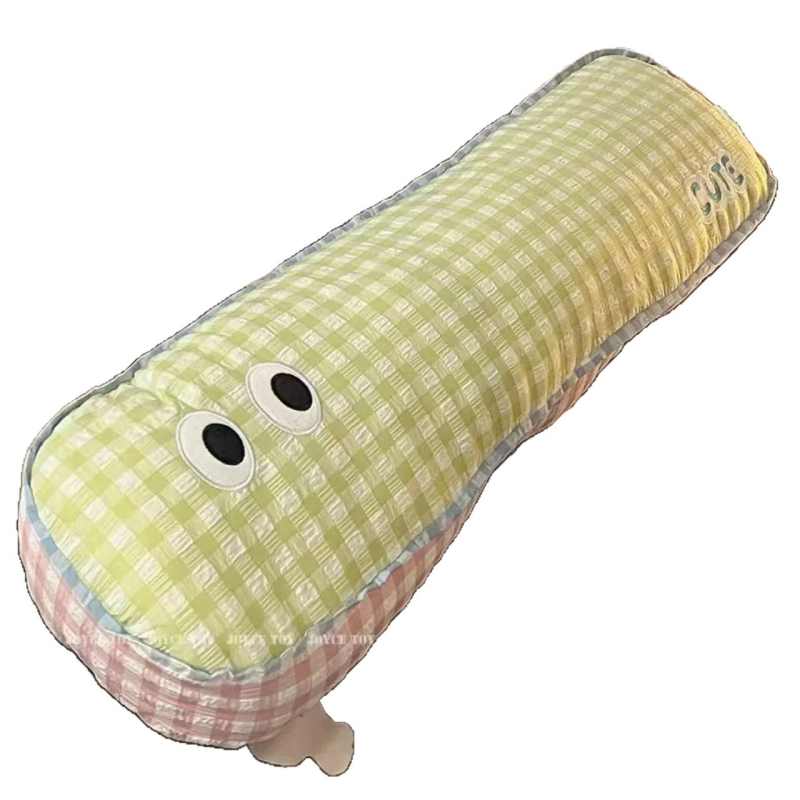 Pernă lungă Dopamină în carouri, cu husă de ice-silk, pentru somn pe o parte și sprijin pentru picioare