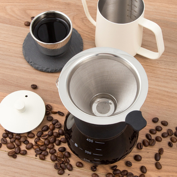 Ceașcă pour-over pentru cafea cu filtru din oțel inoxidabil și carafă de sticlă, set pentru preparare acasă