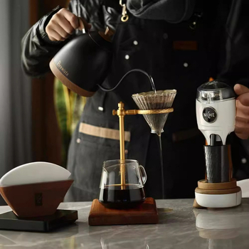 Filtru de cafea italian, pentru preparare manuală, cu bază din lemn și suport din aliaj de aluminiu, suport pentru pahare din sticlă, uz casnic