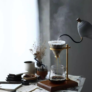 Filtru de cafea italian, pentru preparare manuală, cu bază din lemn și suport din aliaj de aluminiu, suport pentru pahare din sticlă, uz casnic