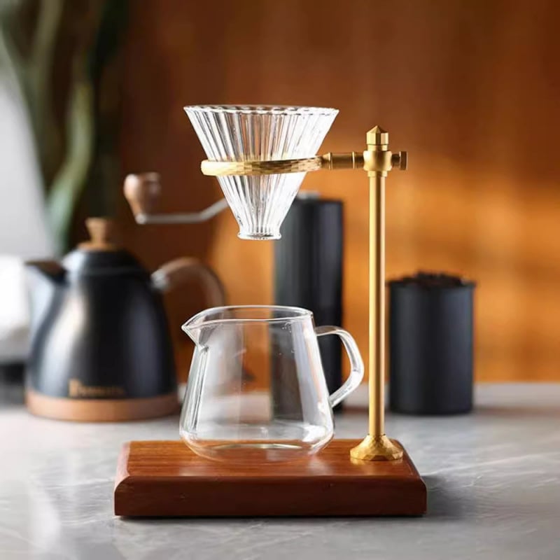 Filtru de cafea italian, pentru preparare manuală, cu bază din lemn și suport din aliaj de aluminiu, suport pentru pahare din sticlă, uz casnic