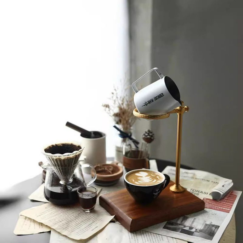 Filtru de cafea italian, pentru preparare manuală, cu bază din lemn și suport din aliaj de aluminiu, suport pentru pahare din sticlă, uz casnic