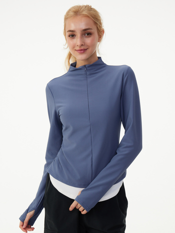 Ženski fitness top s dugim rukavima i polu-zipom, brzo se suši, za jogu i treninge na otvorenom, uski kroj, nylon-spandex