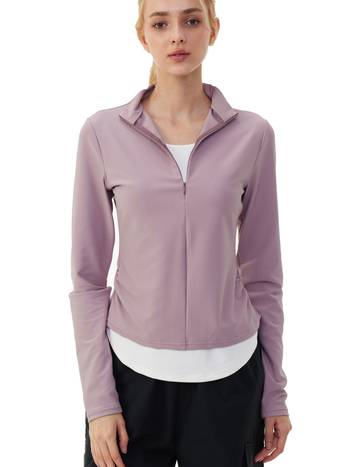 Ženski fitness top s dugim rukavima i polu-zipom, brzo se suši, za jogu i treninge na otvorenom, uski kroj, nylon-spandex