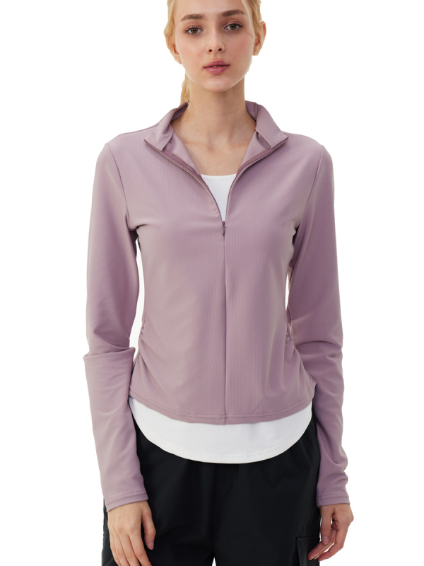 Ženski fitness top s dugim rukavima i polu-zipom, brzo se suši, za jogu i treninge na otvorenom, uski kroj, nylon-spandex