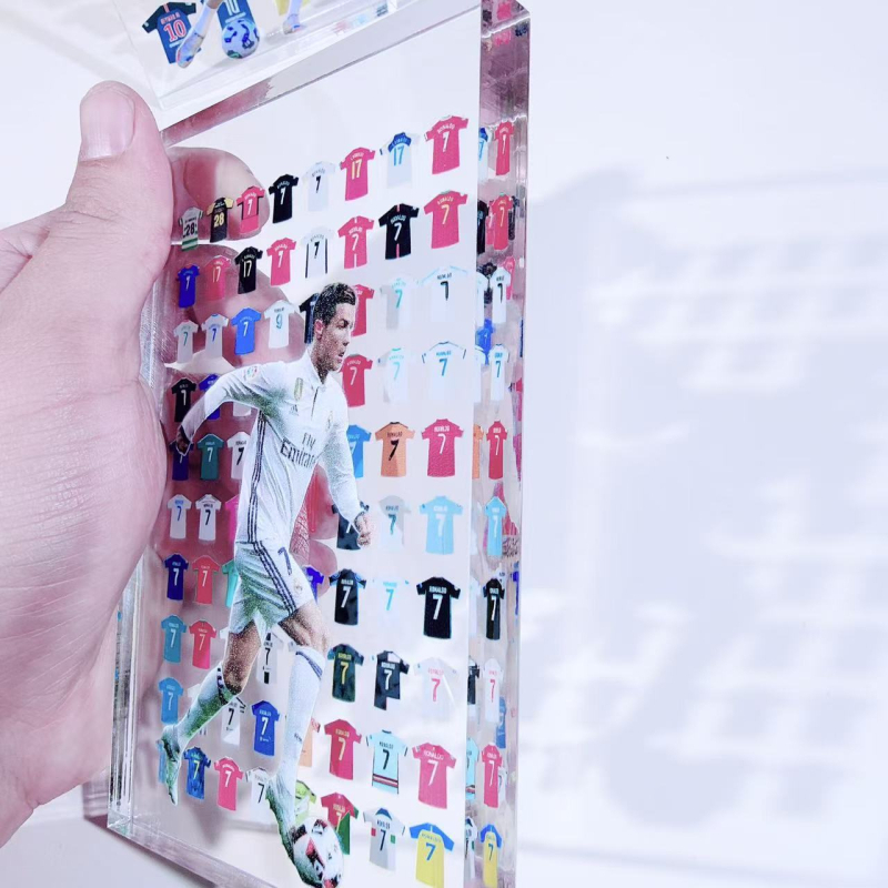 Cupa Mondială Ronaldo Messi Neymar – tricou de fotbal, bloc acrilic, cristal transparent, ornament pentru birou