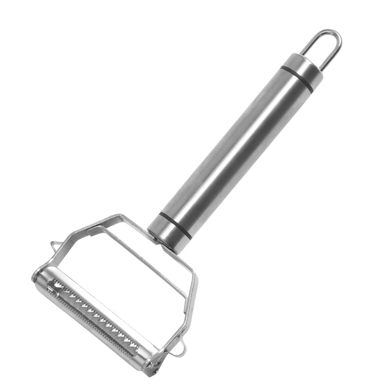 Oțel inoxidabil, răzător și curățitor multifuncțional pentru ghimbir, ridichi și fructe (tăietor de fructe cu două funcții)