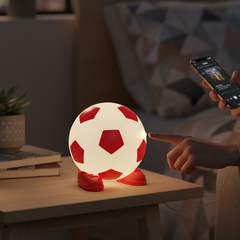Bluetooth ηχείο ποδοσφαίρου με βάση και τηλεχειριστήριο, πολύχρωμο φως νυχτερινής ατμόσφαιρας για γραφείο