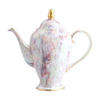 Set de cafea din marmură, porțelan de oase cu finisaj auriu, în stil european — cești și farfurioare, oală de cafea