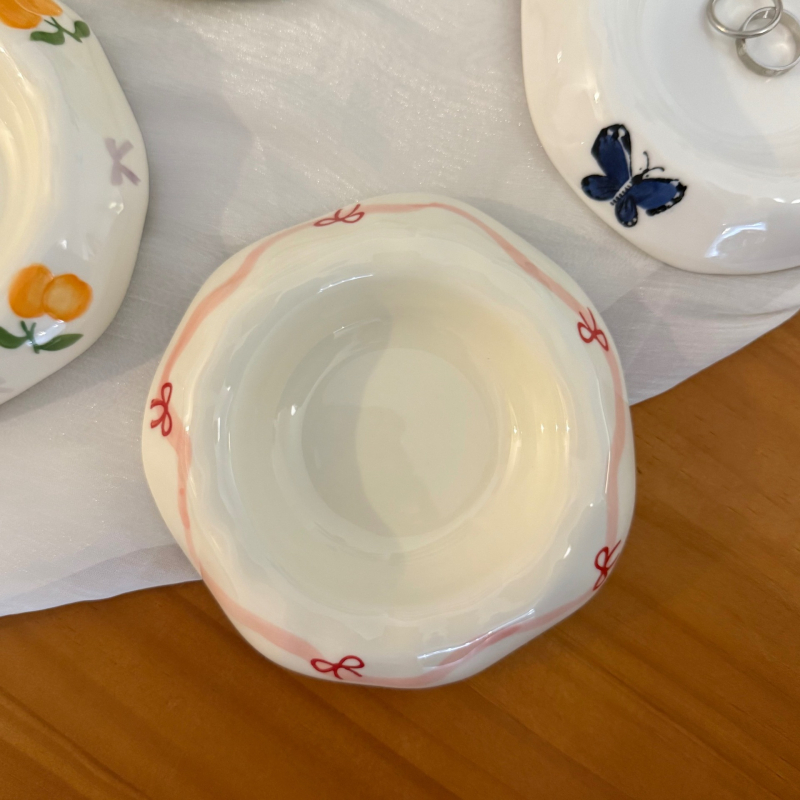 Set din ceramică: cană de cafea și farfurie, pictate manual, în stil francez, cu model floral, pentru ceaiul de după-amiază