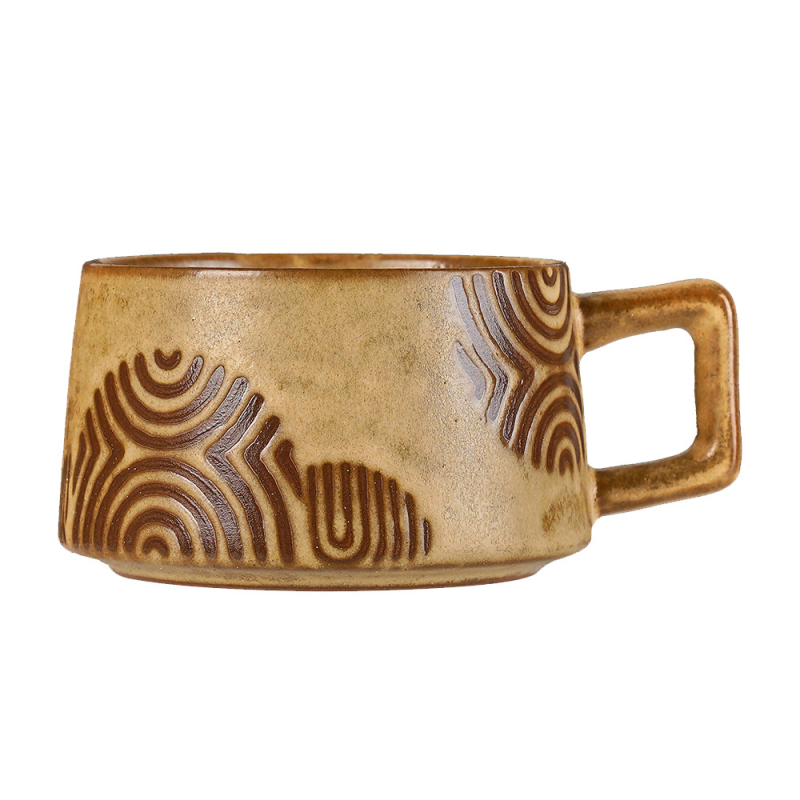 Set de cești de cafea din ceramică brută pentru mic dejun, stil vintage, căni latte pentru uz casnic
