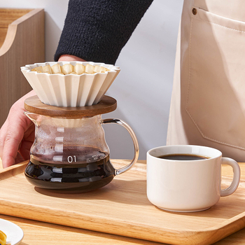 Set filtru cafea pentru preparare manuală cu V60, formă de tort și filtru origami, recipient ceramic pentru picurare