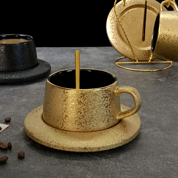 Керамичен комплект чаши за кафе с матова каменно-текстурна повърхност, latte art, за закуска и следобеден чай