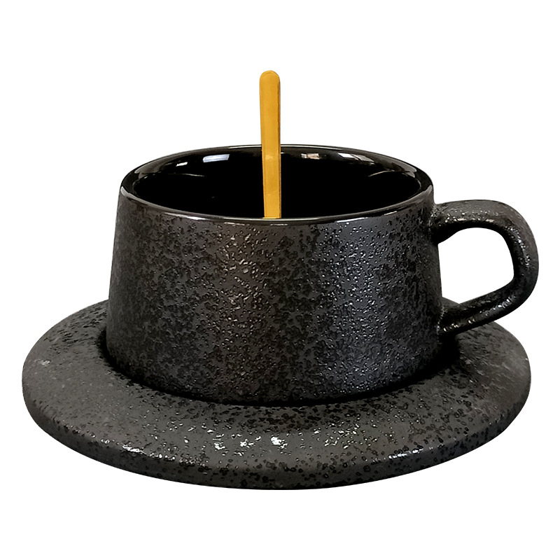 Керамичен комплект чаши за кафе с матова каменно-текстурна повърхност, latte art, за закуска и следобеден чай