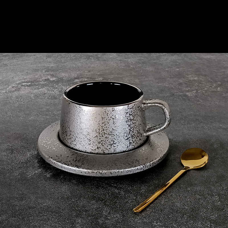 Керамичен комплект чаши за кафе с матова каменно-текстурна повърхност, latte art, за закуска и следобеден чай