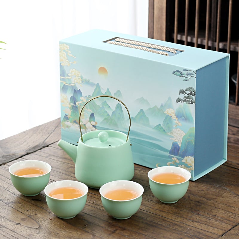 Set Gongfu de ceai pentru uz casnic, stil lux lejer, glazură minimalistă, posibilitatea imprimării logo-ului