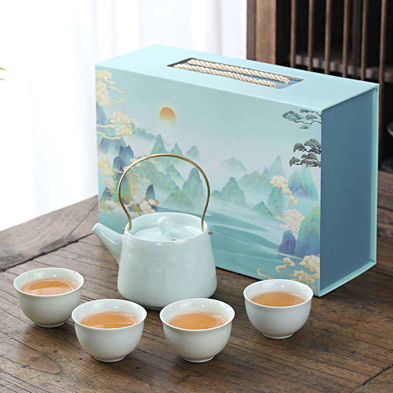 Set Gongfu de ceai pentru uz casnic, stil lux lejer, glazură minimalistă, posibilitatea imprimării logo-ului