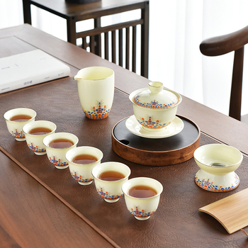 Σετ Gongfu τσαγιού από κίτρινο Jade με εμαγιέ φινίρισμα, σε πολυτελές κουτί δώρου για οικιακή χρήση