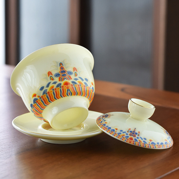 Σετ Gongfu τσαγιού από κίτρινο Jade με εμαγιέ φινίρισμα, σε πολυτελές κουτί δώρου για οικιακή χρήση