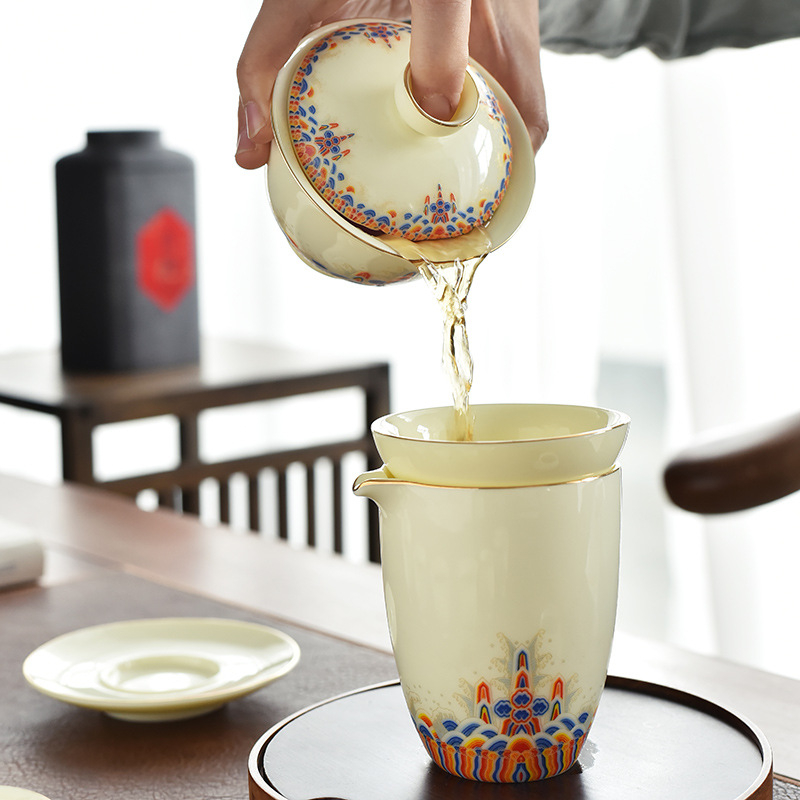Σετ Gongfu τσαγιού από κίτρινο Jade με εμαγιέ φινίρισμα, σε πολυτελές κουτί δώρου για οικιακή χρήση