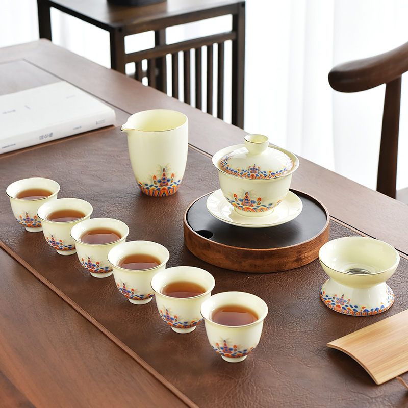 Σετ Gongfu τσαγιού από κίτρινο Jade με εμαγιέ φινίρισμα, σε πολυτελές κουτί δώρου για οικιακή χρήση
