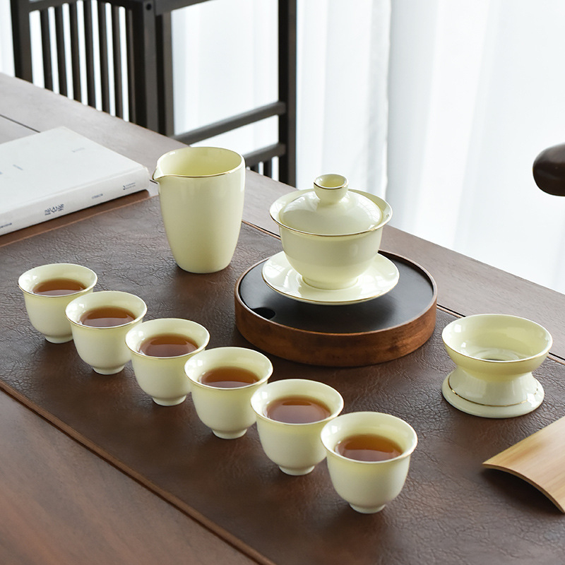 Σετ Gongfu τσαγιού από κίτρινο Jade με εμαγιέ φινίρισμα, σε πολυτελές κουτί δώρου για οικιακή χρήση