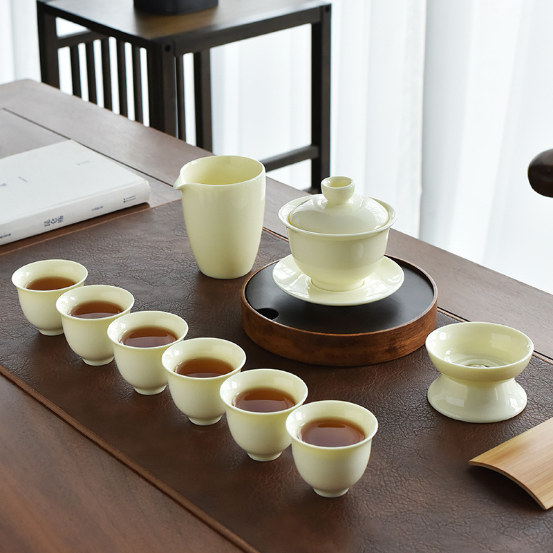 Σετ Gongfu τσαγιού από κίτρινο Jade με εμαγιέ φινίρισμα, σε πολυτελές κουτί δώρου για οικιακή χρήση