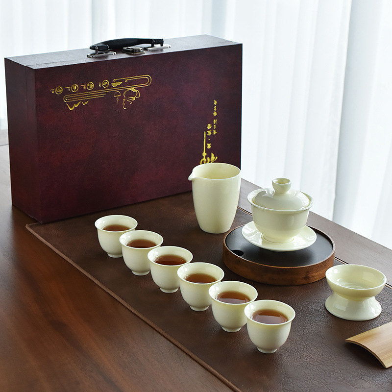Σετ Gongfu τσαγιού από κίτρινο Jade με εμαγιέ φινίρισμα, σε πολυτελές κουτί δώρου για οικιακή χρήση