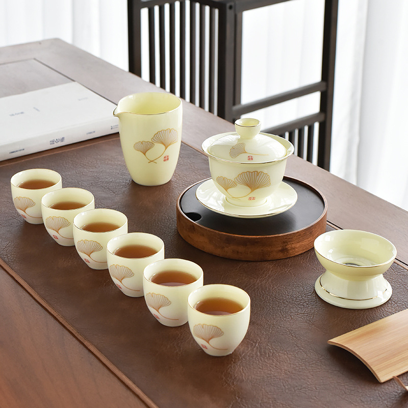 Σετ Gongfu τσαγιού από κίτρινο Jade με εμαγιέ φινίρισμα, σε πολυτελές κουτί δώρου για οικιακή χρήση
