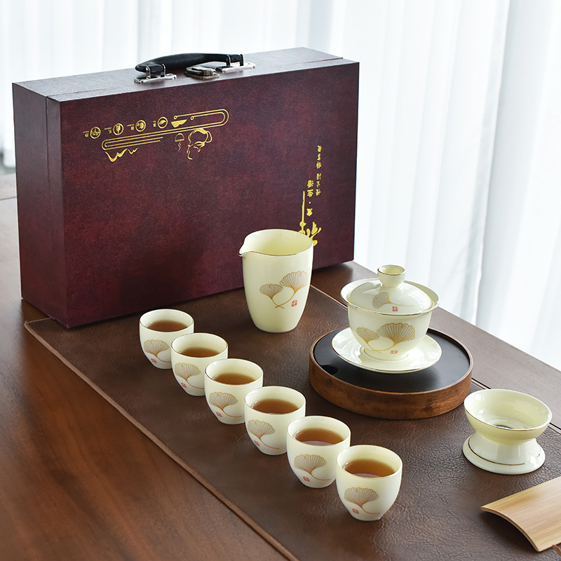 Σετ Gongfu τσαγιού από κίτρινο Jade με εμαγιέ φινίρισμα, σε πολυτελές κουτί δώρου για οικιακή χρήση