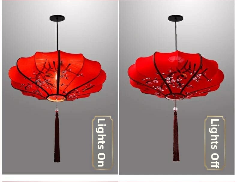 Fenar din țesătură, în stil tradițional, cu formă de dovleac de iarnă și aspect disc zburător, roșu, decor pentru ceainărie, hoteluri și restaurante