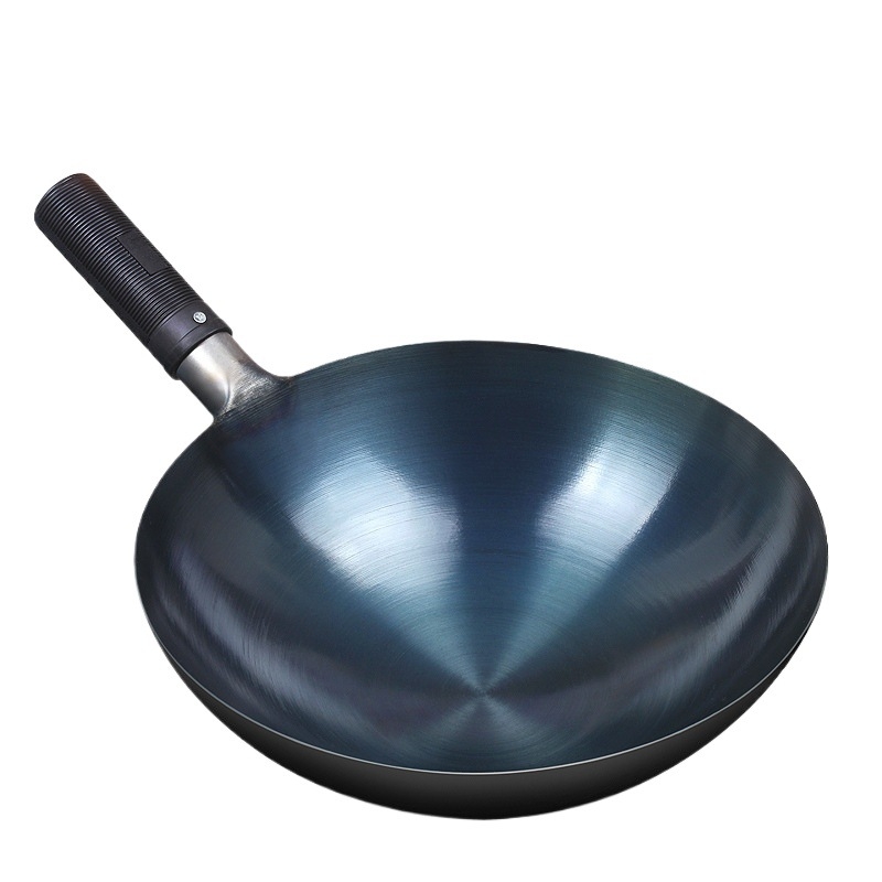 Wok din fontă tradițional pentru uz casnic, fără strat, potrivit pentru aragaz pe gaz, ușor, cu fund rotund.