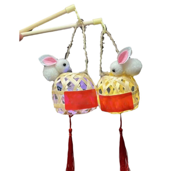Felinar miniatural, țesut manual, în formă de iepuraș, iluminat, pentru Festivalul Lunii de Toamnă