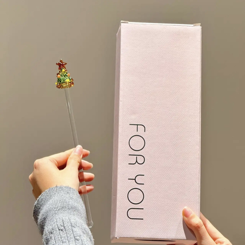 Set de ceai din sticlă borosilicat, ediție limitată de Crăciun, în cutie cadou cu model brad, pentru uz casnic, ceașcă de ceai cu bețișor de amestecat