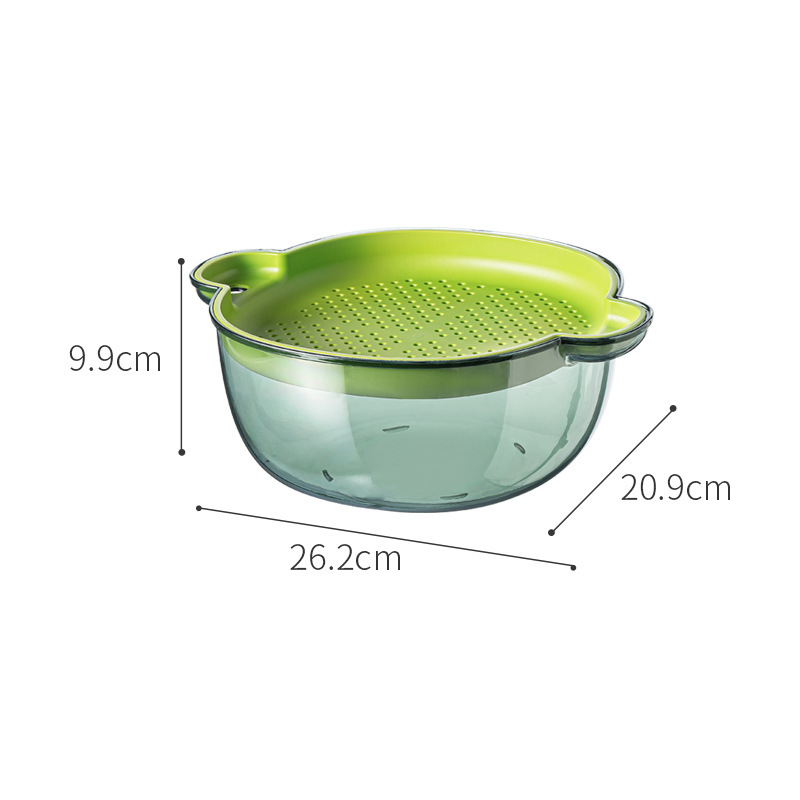 Coș din plastic cu două niveluri pentru scurgerea legumelor și fructelor, spălare și scurgere, dimensiuni 17.9 × 14 × 7.9 cm
