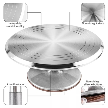 Platou rotativ pentru decorarea prăjiturilor din aliaj de aluminiu, cu bază și spatulă