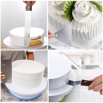 Platou rotativ pentru decorarea prăjiturilor din aliaj de aluminiu, cu bază și spatulă