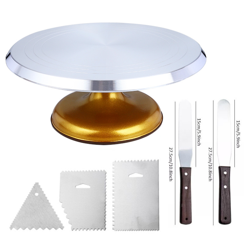Platou rotativ pentru decorarea prăjiturilor din aliaj de aluminiu, cu bază și spatulă