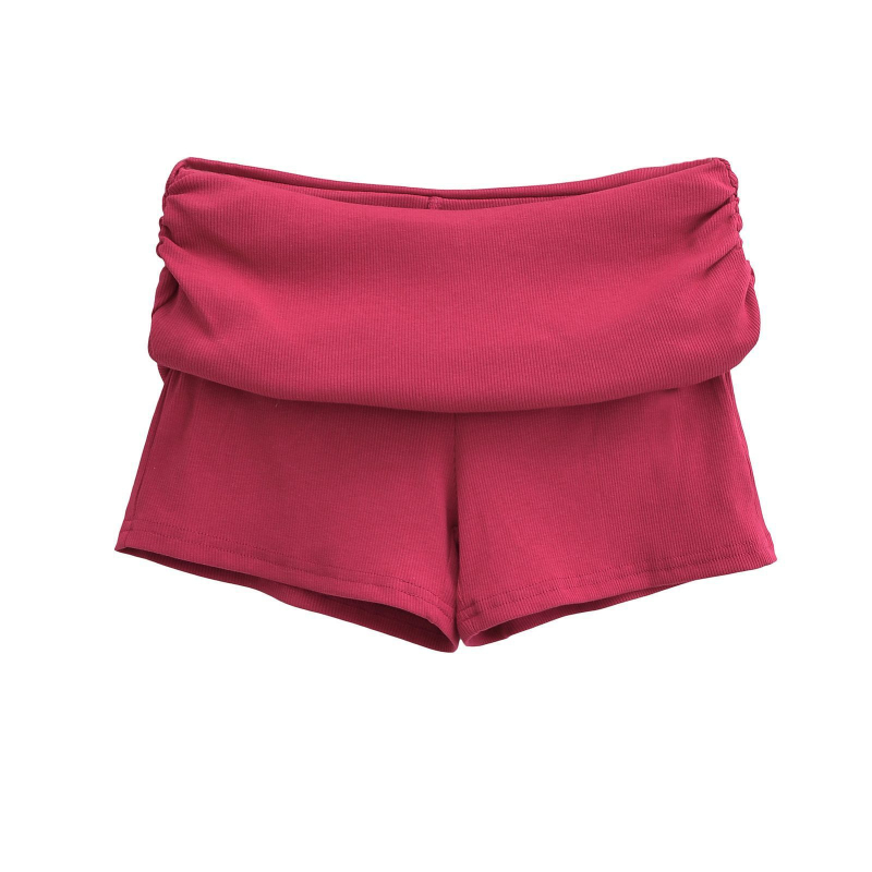 Ženske kratke sportske hlače s niskim strukom i prevrnutim pojasom, elastične, casual, trendy, dužina 3/4