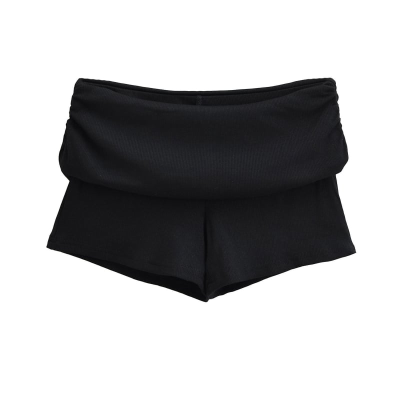 Ženske kratke sportske hlače s niskim strukom i prevrnutim pojasom, elastične, casual, trendy, dužina 3/4