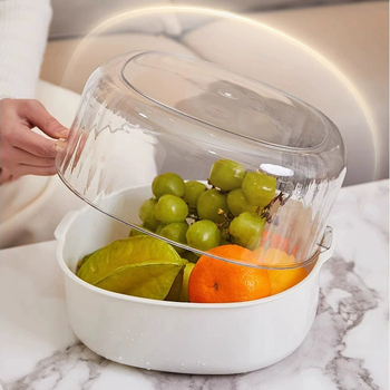 Coș de scurgere din plastic, set de trei piese pentru bucătărie, coș dublu etajat pentru fructe și legume