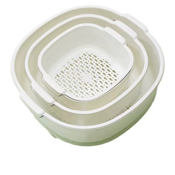 Coș de scurgere din plastic, set de trei piese pentru bucătărie, coș dublu etajat pentru fructe și legume