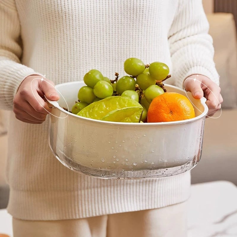 Coș de scurgere din plastic, set de trei piese pentru bucătărie, coș dublu etajat pentru fructe și legume