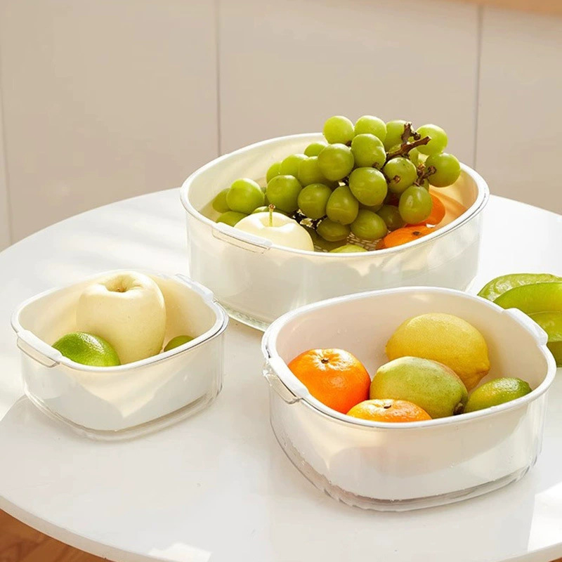 Coș de scurgere din plastic, set de trei piese pentru bucătărie, coș dublu etajat pentru fructe și legume