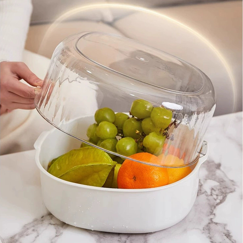Coș de scurgere din plastic, set de trei piese pentru bucătărie, coș dublu etajat pentru fructe și legume