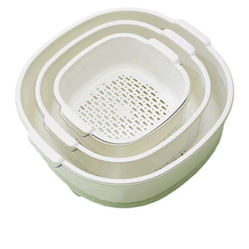 Coș de scurgere din plastic, set de trei piese pentru bucătărie, coș dublu etajat pentru fructe și legume
