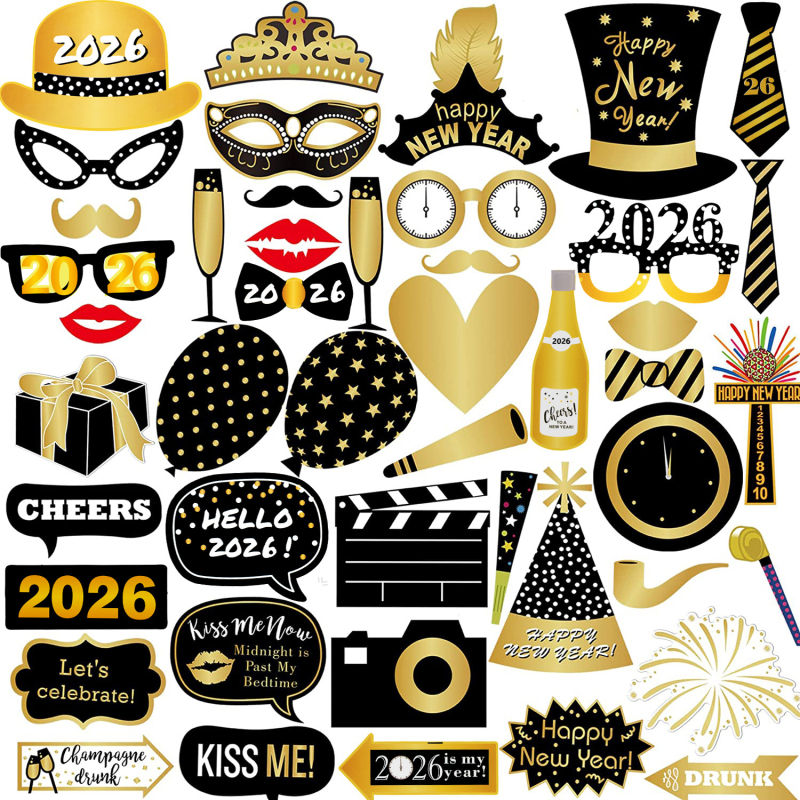 Set de accesorii pentru fotografii pentru petreceri de Anul Nou și Crăciun — decorațiuni pentru petreceri