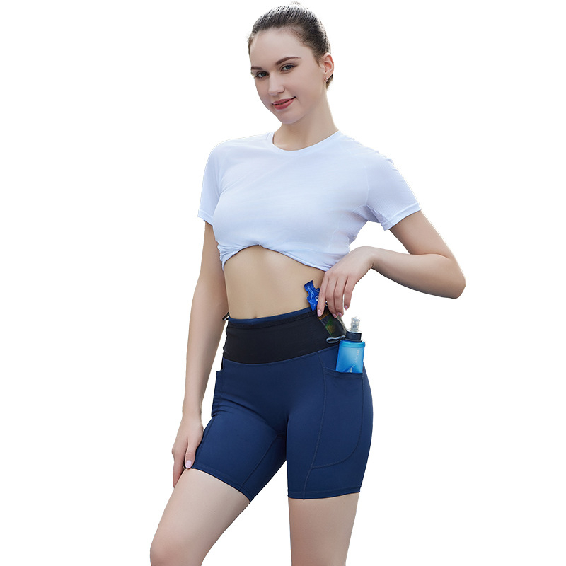 Nyári női fitnesz rövidnadrág zsebbel, magas derékkal, szoros, elasztikus, kompresszió, jóga és maraton edzéséhez