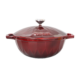 Set de vase emailate din fontă: oală pentru fructe de mare, oală pentru tocană, tigaie, oală pentru gătit în tocăniță și oală pentru supă